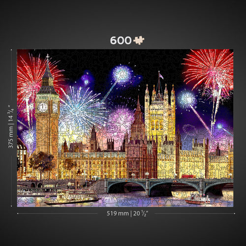 Wooden Jigsaw Puzzle London by Night 600 Pieces | Iconic Cityscape Puzzle