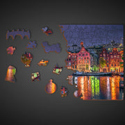 Wooden Jigsaw Puzzle Amsterdam by Night 150 pcs | Tranquil Evening Cityscape Puzzle  Description: