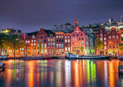 Wooden Jigsaw Puzzle Amsterdam by Night 150 pcs | Tranquil Evening Cityscape Puzzle  Description: