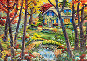 Wooden Jigsaw Puzzle "A Cottage In The Woods" 400 pcs for Adults & Children Autumn Countryside Landscape Unusual Unique Animal Pieces
