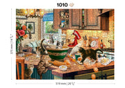 Wooden Jigsaw Puzzle Kitten Kitchen Capers 1010 pieces/ Wooden Puzzles with Unique Double-Sided Figures Number of parts: 1010, includes 100 unique shapes Assembled size: 51.9 x 37.5 cm (20.4 x 14.8 in) Age limit: 14+