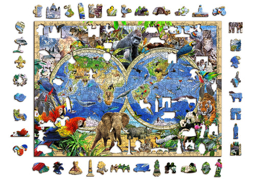 Puzzle World map with animals, 150 pieces
