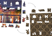 Wooden Jigsaw Puzzle "Amsterdam by Night" 200 pcs Scenic Landscape Game Unusual Unique Shaped Pieces For Kids & Adults Wooden.City