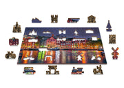 Wooden Jigsaw Puzzle "Amsterdam by Night" 200 pcs Scenic Landscape Game Unusual Unique Shaped Pieces For Kids & Adults Wooden.City