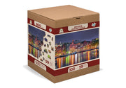 Wooden Jigsaw Puzzle Amsterdam by Night 300 pieces Wooden Puzzles with Double-Sided Figures Number of parts: 300, contains 59 parts with unique shapes Solving time: 200 minutes Assembled size: 375×254 mm Age limit: 10+ Perfect for a Gift  Attested and certified: CE, EN-71, ASTM D-4236 Made of 100% child-safe materials Produced in Poland MyPuzzleKits.com
