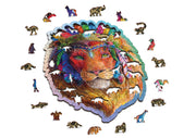 Wooden Jigsaw Puzzle Mystic Lion 250 Pieces, Wooden Puzzles with Double-Sided Figures,Number of parts 250 pieces,contains 40 parts with unique shapes,Solving time 180 minutes,Assembled size: 375 x 254 mm,Age limit 10 years,Perfect for a Gift,made in eu