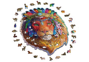 Mystic Lion Jigsaw Puzzle: Challenge Your Mind with a Unique Wooden Masterpiece Create a striking image of the king of the jungle with our wooden puzzle lion. This 505-piece jigsaw features a picture of a proud lion and his crown in rich and brilliant colors. Product Features: Mystic Lion – 505 pcs Wooden Puzzles with Double-Sided Figures Number of parts: 505, contains 80 parts with unique shapes Solving time: 360 minutes Assembled size: 375x254 mm Age limit: 12+ Perfect for a Gift