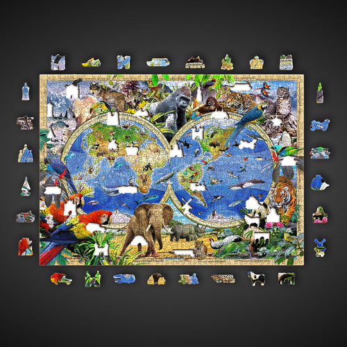 Wooden Jigsaw Puzzle Animal Kingdom Map 1010 pieces