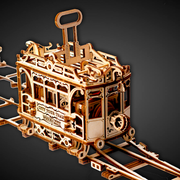 Wooden Mechanical Model City Tram with Rails