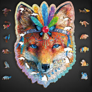 Wooden Jigsaw Puzzle "Mystic Fox" 250 pcs Unique Unusual Animal Shaped Pieces Mosaic Puzzle Gifts Kids Adults Wooden.City