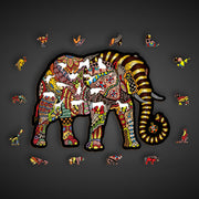 Wooden Jigsaw Puzzle "Magic Elephant" Unique Unusual Animal Shaped Pieces Challenging Puzzle Kids & Adults