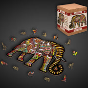 Wooden Jigsaw Puzzle "Magic Elephant" Unique Unusual Animal Shaped Pieces Challenging Puzzle Kids & Adults