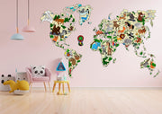 Wooden World Map Animals | Home Decor Wood Wall Art