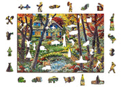 Wooden Jigsaw Puzzle "A Cottage In The Woods" 400 pcs for Adults & Children Autumn Countryside Landscape Unusual Unique Animal Pieces