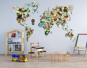Wooden World Map Animals | Home Decor Wood Wall Art